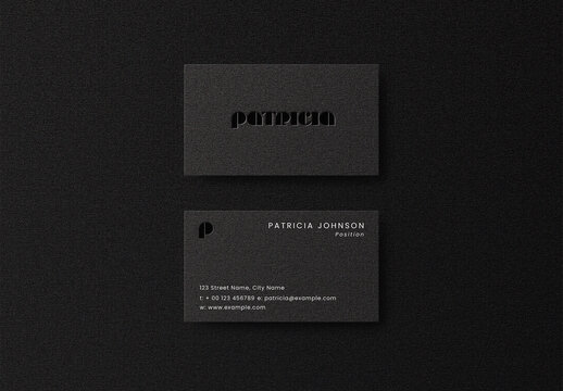 Black Dark Pressed Business Card Logo Effect Mockup Template