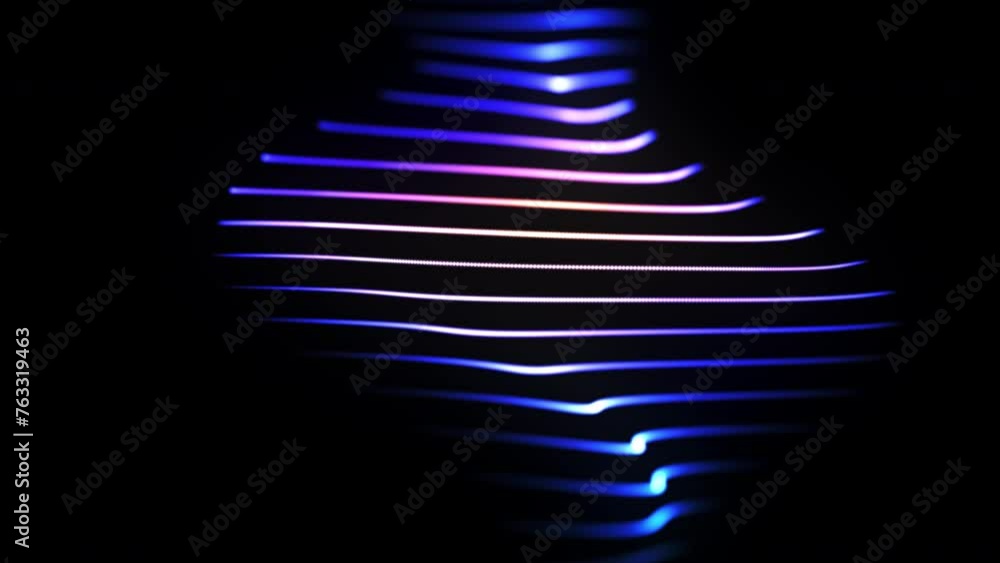 Poster rotation of 3d bright colored horizontal lines on black background. abstract concept of artificial i