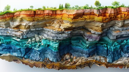 Diagram of earth layers, geology's colorful strata - obrazy, fototapety, plakaty