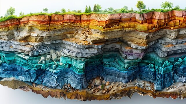 Diagram of earth layers, geology's colorful strata