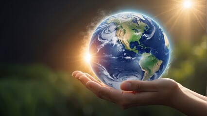 hand holding earth, earth day, world environment day concept