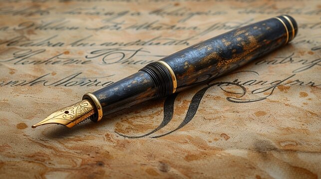 Script S letter, elegant calligraphy on antique ivory paper