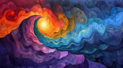 Trippy drawing swirling with colors, a psychedelic journey