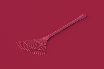 Leaf rake of magenta on red background. 3d render