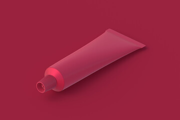 Toothpaste tube of magenta on red background. 3d render