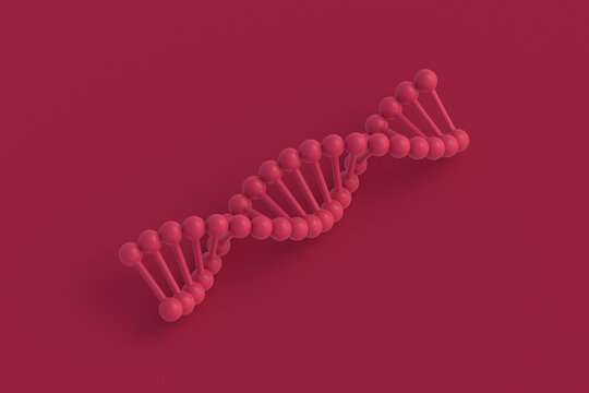 DNA of magenta on red background. 3d render