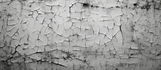 A monochrome photography of a cracked grey wall with a pattern resembling bedrock, freezing in time. The landscape features a tree and rock in the background