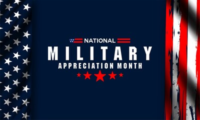 National Military Appreciation Month  is celebrated every year in May and is a declaration that encourages U.S. citizens to observe the month in a symbol of unity. Vector illustration - obrazy, fototapety, plakaty