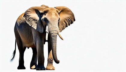 Large African Elephant - Loxodonta Africana - walking isolated on white background with copy space - obrazy, fototapety, plakaty