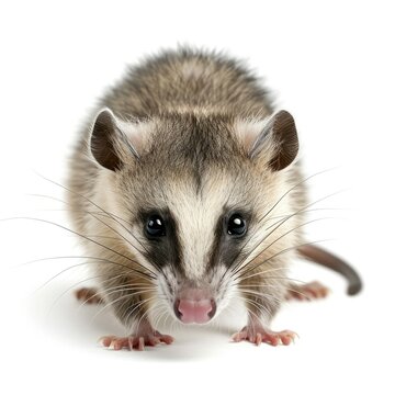 Virginia Opossum in natural pose isolated on white background, photo realistic