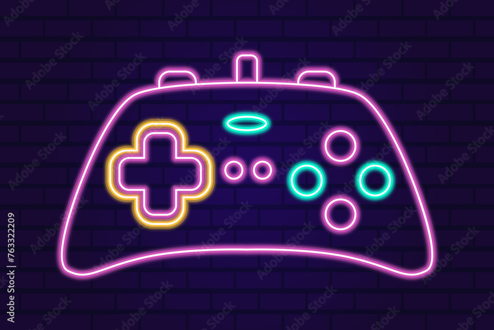 Aufkleber vector neon glow game controller gamepad icon. colored outline joystick element flat style on night 
