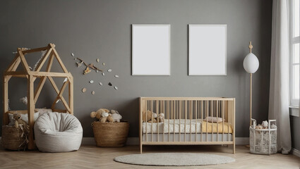 wall frame mockup, Interior mockup nursery room, kids room
