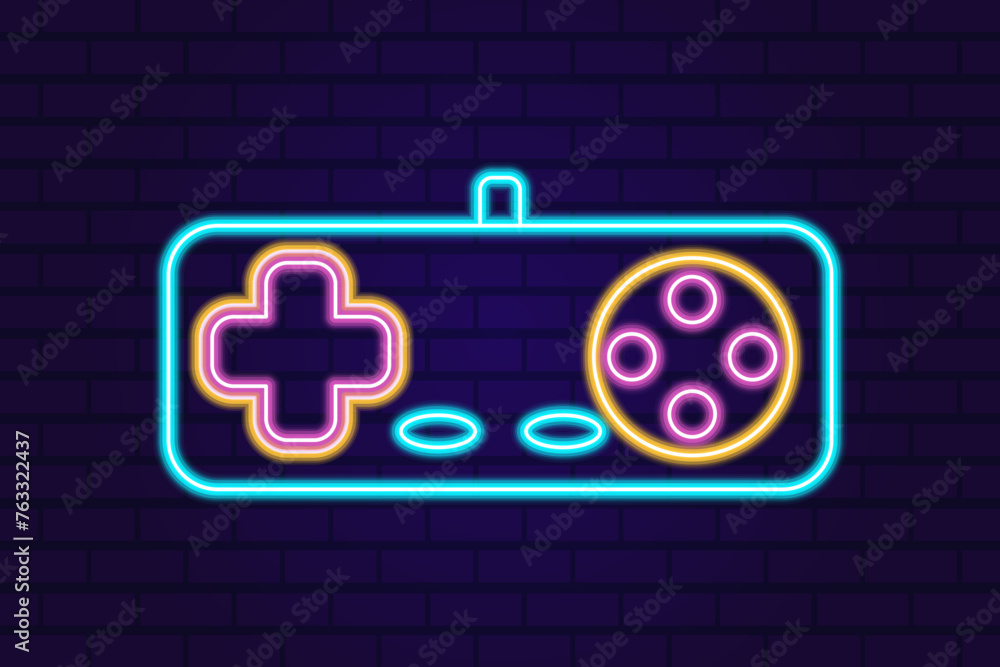 Aufkleber vector neon glow game controller gamepad icon. colored outline joystick element flat style on night 