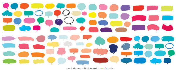 Cute vector speech bubble colorful set,Hand drawn set of speech bubbles with handwritten for book ,card, business, poster design. Vector illustration design for fashion fabrics, textile graphics