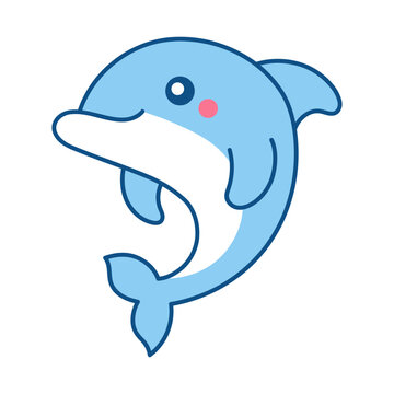 Funny blue dolphin. Vector illustration.