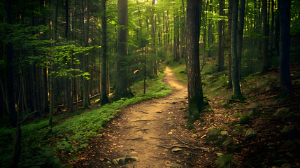 Obraz premium A network of hiking trails winding through a lush forest, encouraging outdoor recreation and appreciation for nature