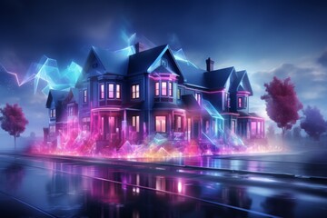Fototapeta premium Modern house with digital holographic artificial intelligence smart technology
