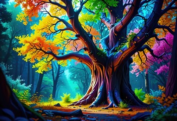 Big tree background colorful forest