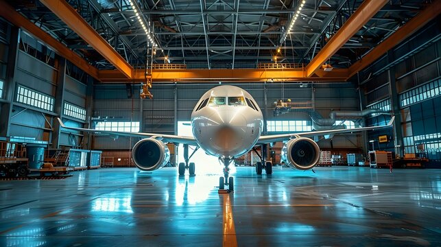 Maintaining Aircraft Engines in an Airport Hangar. Concept Maintenance Procedures, Engine Care, Safety Protocols, Hangar Equipment, Aviation Regulations