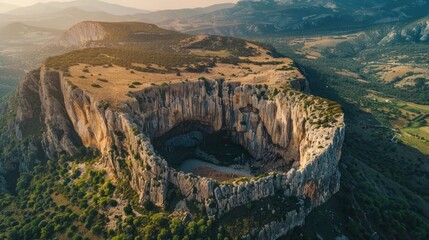 Aerial drone photo of famous park of souls in mountain of Parnitha, Attica, Greece - obrazy, fototapety, plakaty