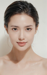 Naklejka premium beautiful cosmetic advertising model clean skin skin care model healthy skin studio