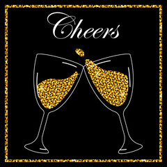 Glasses Clinking Celebration Toast - Cheers! Luxury Template Vector Illustration 