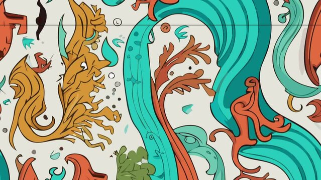 Wave and Fish Pattern. Loop Background Animation