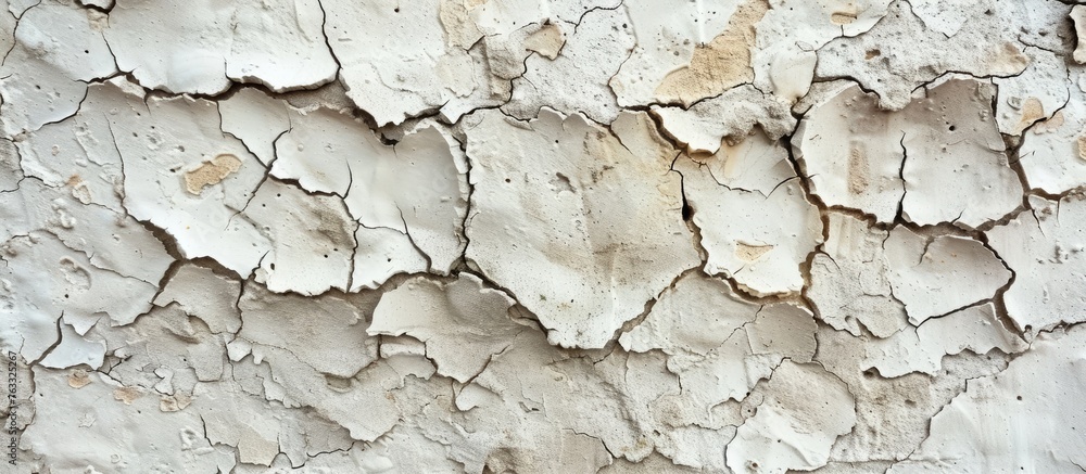 Poster a detailed image showcasing a cracked, whitepainted wall made of composite material. the cracks form
