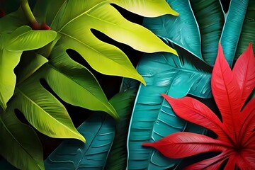 Tropical leaves background, colorful