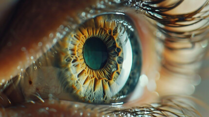 macro photo of human eye, iris, pupil, eye lashes - obrazy, fototapety, plakaty