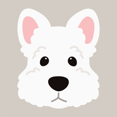 Simple and adorable white Scottish Terrier illustration front head flat colored