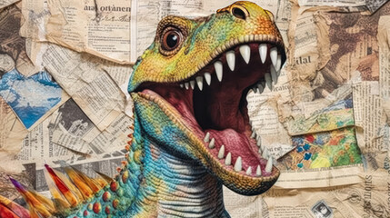 a Tyrannosaurus Rex sketched on a newspaper page