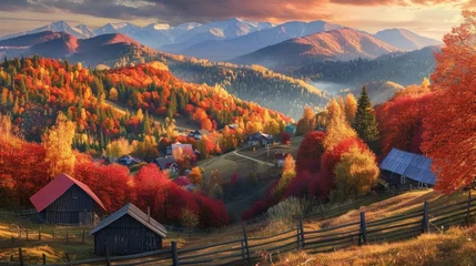 Foto op Plexiglas beautiful autumn mountain and small village on mountainside (Carpathian. Ukraine) © Ebru