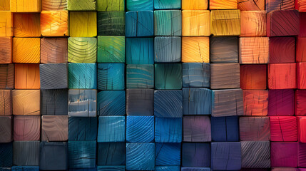 Colorful rainbow color,very small wooden blocks aligned, Wide format, wallpaper