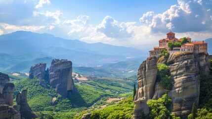 Beautiful landscape of monasteries  and rocks of Meteora , Greece