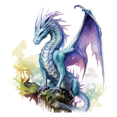 Watercolor Dragon clipart isolated on white background