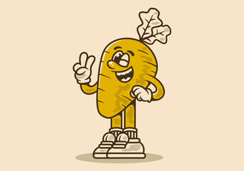 Mascot character illustration of a carrot with hand forming peace symbol