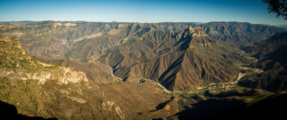 panoramic  Copper Canyon Mexican Mountains Skyline Mexico Chihuahua Sierra Madre Occidental, Urique  - obrazy, fototapety, plakaty