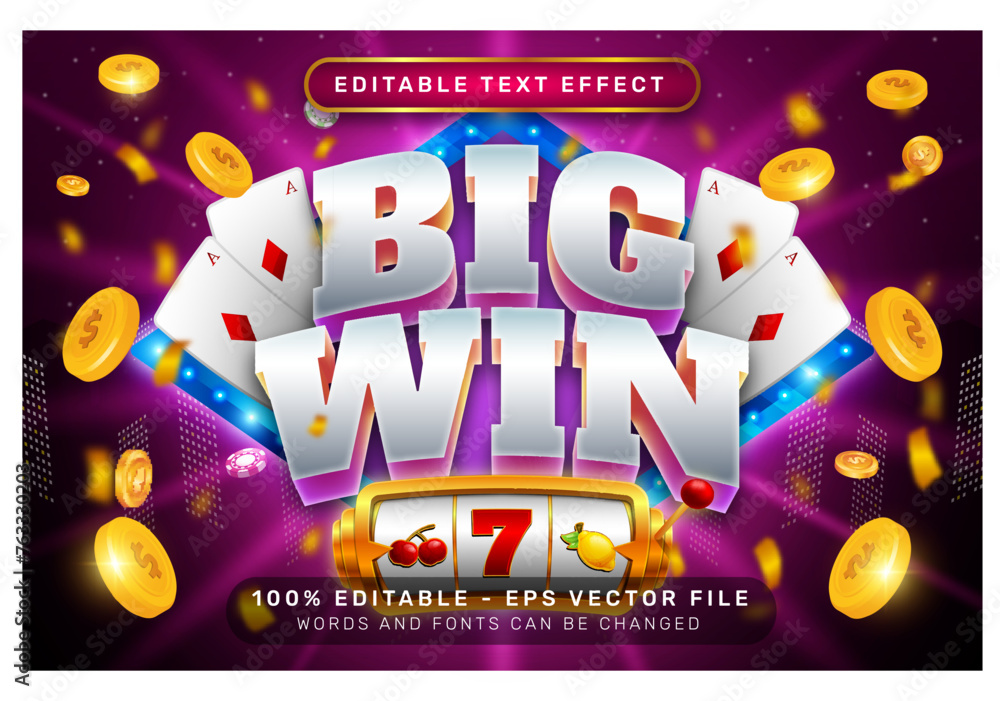 Aufkleber big win 3d text effect and editable text effect with slot machine illustration and light background