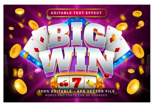 big win 3d text effect and editable text effect with slot machine illustration and light background