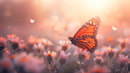 Monarch migration disrupted by changing climates resting on fragile - obrazy, fototapety, plakaty