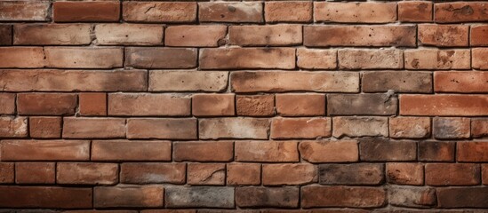A detailed shot of a brown brick wall showcasing the building material, composite material, stone wall, soil, mortar, and metal used in brickwork construction