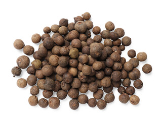 Dry allspice berries (Jamaica pepper) isolated on white, top view