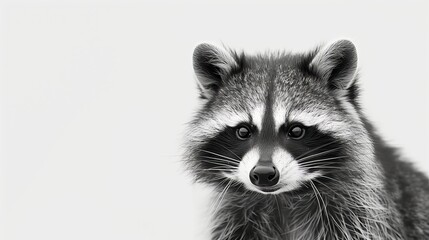 Obraz premium A whimsical happy raccoon laughing, full body on a white background. Close up of a raccoon facing a white background. Generated by artificial intelligence.