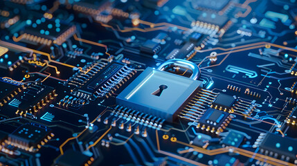 Cyber security concept, Information security in the online network, protecting and using passwords to access personal and corporate information, padlock on digital technology