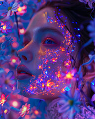 Ethereal Beauty Amid Bioluminescent Blooms,generative ai