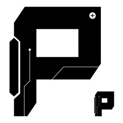 Alphabet P  Vector in Future style,Cyber,Futuristic in Black Icon Bold Fonts