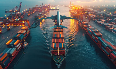 Global business, logistics and transportation, import, export, goods, container ship at international port. by AI generated image