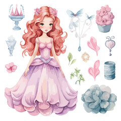 Watercolor Pastel Princess Clipart 