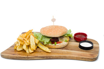 hamburger with french fries